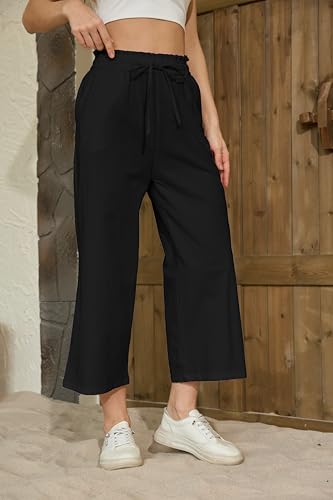 Womens Casual Linen Pants Wide Leg High Elastic Waisted Drawstring Summer Pants2