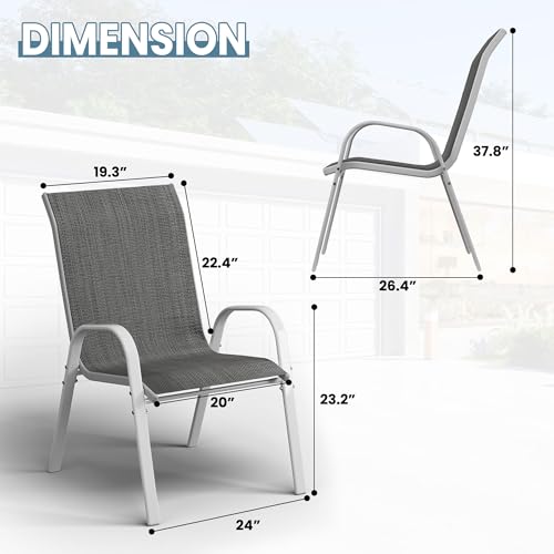 Image of Amopatio Patio Chairs Set of 6, Stackable Outdoor Dining Chairs for All Weather, Silver Frame Outdoor Chair Garden Furniture for Backyard Deck(Dark Grey)
