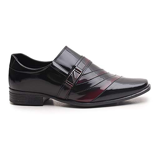 Sapato Social Miletto em Material Tecnológico - Preto e Azul Brilhoso Cor:Preto e Vinho;Tamanho:41;