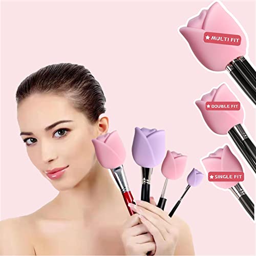 6 Pack Makeup Brush Holder Size 3 Silicone Makeup Brush Travel Makeup Brush Cover Reusable Makeup Brush Protector Protective Brush Makeup Organizer Comes With Makeup Brush Cleaning Pad #TOP5
