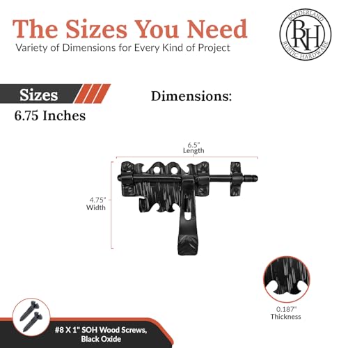 Image of 1 Pack 6.75 inch Bolt Latch for Gates - Black - Decorative Metal Gate Latches - Handmade Rustic Metal Bolt Latches for Gates Doors Sheds Garage and Fences - Heavy Duty Bolt Latch - The Hacienda Series