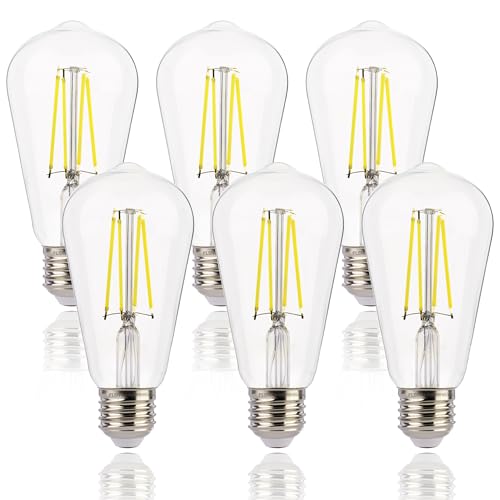 FLSNT E27 Screw Bulb 60W Equivalent 4000K Cool White 7W ST64 E27 Vintage Light Bulbs Edison Screw Bulb 806LM Non-Dimmable Clear Glass Pack of 6