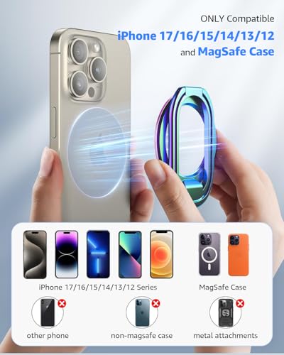 Image of SUPERONE [2025 Upgraded] Mag Safe Phone Ring Holder, Adjustable Magnetic Kickstand & Removable Phone Grip Compatible with Wireless Charging Only for iPhone 17 & 16 & 15 & 14 & 13 Series (Colorful)