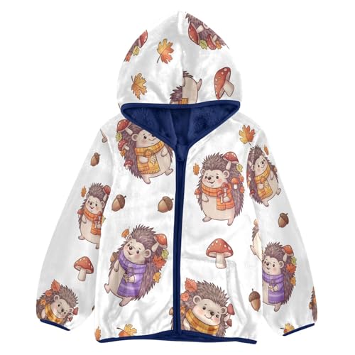 Cute Hedgehogs with Autumn Leaves Toddler Fleece Jacket Girl Boys Hooded Fleece Jacket Coat Warm Outwear Zip-up 3-10T
