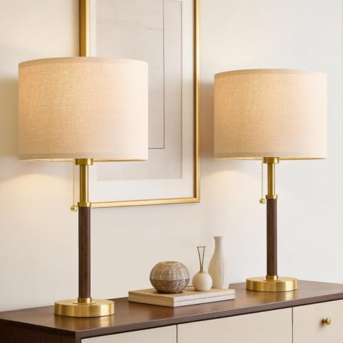 Wood Table Lamps 22" Mid Century Modern Lamps for Bedroom Living Room Lamps