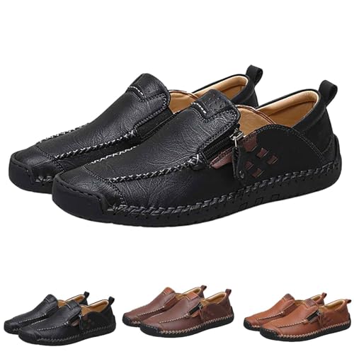 Mocasines casuales para hombre con ribete de punto y cremallera prácticos