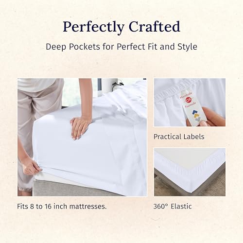 California Design Den Deep Pocket King Sheets Set - Luxury 600 Thread Count Sateen, 100% Cotton Sheets with All Around Elastic for a Snug Fit, Hotel Quality Bedding Set - White