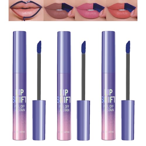 3 Farben Lip Stain Peel Off Lippenstift, Lip Tint Peel Off Lipliner Wasserfest, Langanhaltender Lipstain mit Matte Finish, Präzises Auftragen für Alltag und Party
