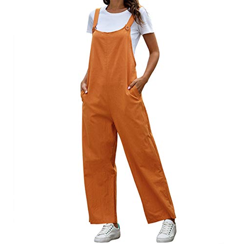 Petos de Pantalones para Mujer, Morbuy Monos Verano Casual Baggy Overoles Jumpsuit Tirantes Pantalones Embarazados con Bolsillos, para Playa Fiesta Oficina (Naranja,M)
