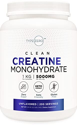 Type Zero Creatine Monohydrate (Unflavored) 1 KG, 5000mg (5g) Per Serving, Micronized, Zero Sugar,...