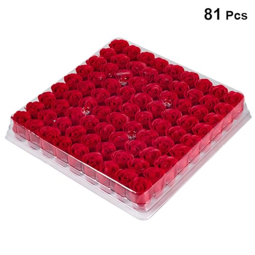Rosas de simulación elegantes: 81 flores artificiales rojas de plástico 7