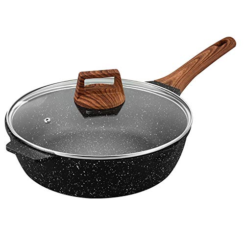 ESLITE LIFE Deep Frying Pan with Lid Nonstick Saute Pan with Granite Coating 95 Inch 3 Quart