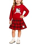 Hello Kitty Girls Skirt Sets - 2 Piece Long Sleeve Sweatshirt and Plaid Skirt Girls Fashion Set (2T-12), Size 4, Red Plaid