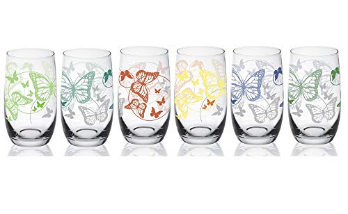 Sendez 6 Longdrinkgläser 320ml mit bunten Schmetterlingen...