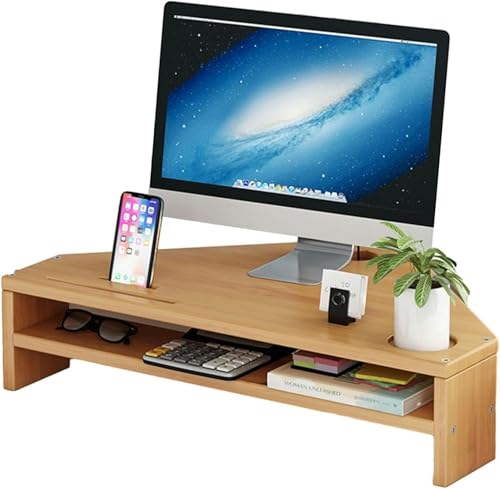 Support de moniteur d'angle en bambou naturel, design écoresponsable et durable