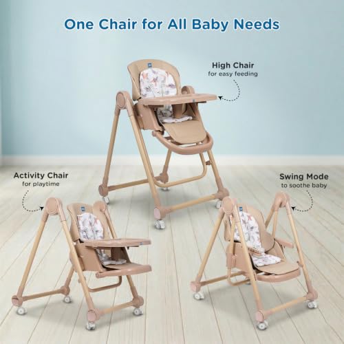 Image of Mee Mee Royal Rise Baby High Chair | Adjustable Height Feeding Chair with Washable Cushion, 5-Point Safety Harness, Swing Function, Food Tray with Cup Holder & Adjustable Footrest | Baby Highchair (Up to 20kg)