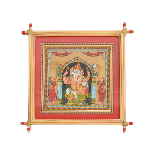 CLIO'S HERITAGE STORE Handcrafted Palm Leaf Painting of Ganapati - A Divine Artwork of Spiritual Harmony and Devotion