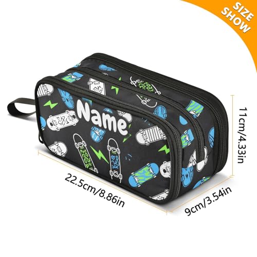 Image of Custom Skateboard Lightning Pencil Case Box Boys Girls Personalized Name Large Pencil Pouch Stationery Pen Bag Organizer for Kids Adults School Office