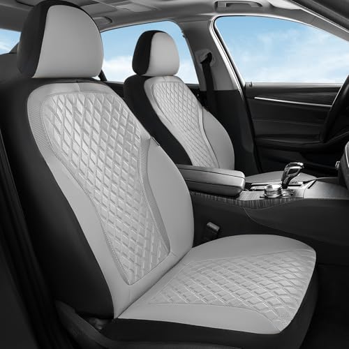 Image of Coverado Car Seat Covers for Front Seats, Luxury Diamond Leather Car Seat Cover with Carbon Fiber Weave, Waterproof Automotive Seat Protectors 2-Pack, Driver Seat Covers Universal Fit Most Cars,Gray