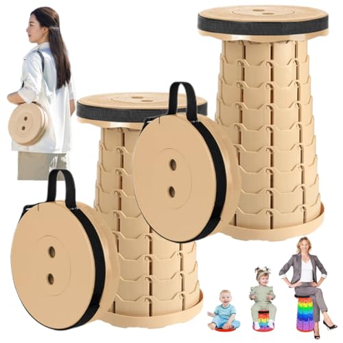 2個 折りたたみ椅子 軽量 伸縮式 おりたたみいす アウトドアチェア 折り畳み式 キャンプ椅子 キャンプスツール 軽量 防水 持ち手付き 持ち運び釣り 観戦 花火大会 屋内 屋外用 高さ調整7-45cm 耐荷重250kg (2個 カーキ)