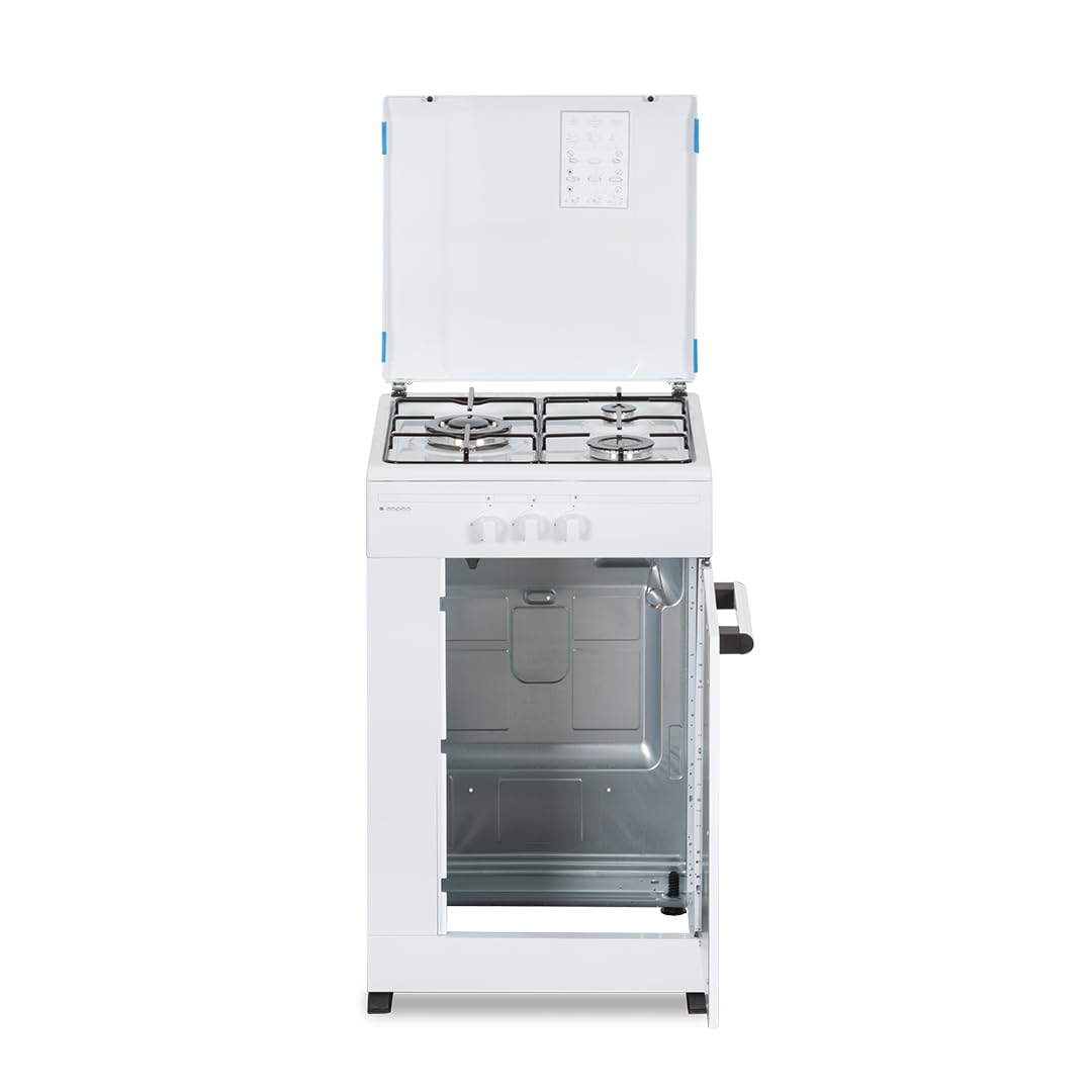 Aspes Cocina Gas Butano 3 Zonas de Cocción, Blanco AKG3500PB. Control Manual, Quemador WOK triple llama, Compartimento Bombona, Tapa Abatible