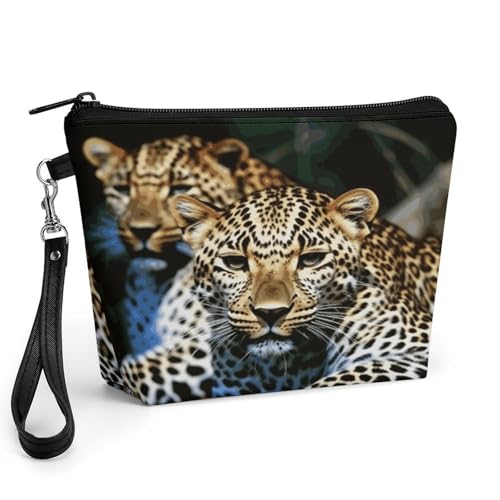 Bolsa de maquillaje de leopardo en piel sintética ideal para organizar tus cosméticos diarios