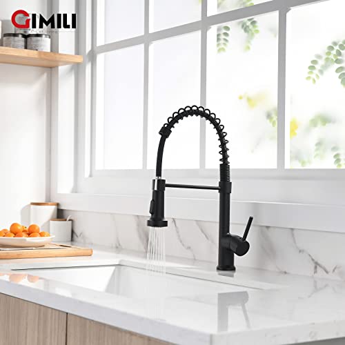 Gimili Modern Kitchen Faucet With Pull Down Sprayer Commercial Single Handle Lever Spring Kitchen Sink Faucet Matte Black #TOP5