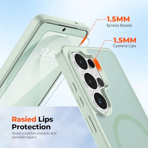 Image of SUPFINE Magnetic for Samsung Galaxy S26 Ultra Case with Screen Protector, (Built-in Magnets) (Military Grade Drop Protection) Slim Translucent Shockproof Phone Case,Light Green