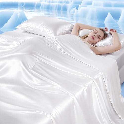 Elegear Edredón de Refrescante 200x220 cm, Tecnología Fotónica y Enfriamiento Instantáneo con ARC Chill 3.0 (Q MAX>0.5), Mantiene Fresco Toda la Noche, Suave y Sedosa, Transpirable, Blanco Seda