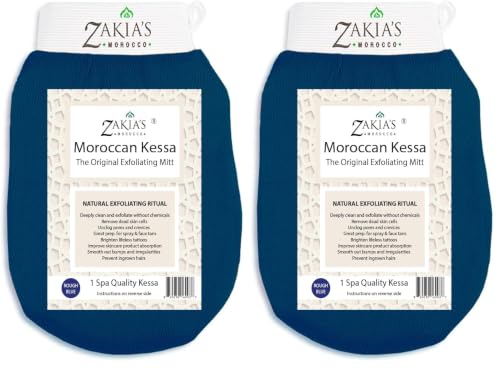 Original Kessa Exfoliating Glove - Rough Blue - Microdermabrasion exfoliating mitts, Removes unwanted dead skin, dirt and grime and Keratosis Pilaris. Great for spray tan removal. (Pack of 2)