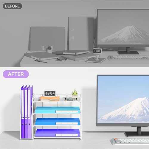 VITVITI Desk Organiser with File Holder, 4 Tier Desk Tidy Organiser with 1 Paper Tray Storage for Magazine Home, School - Image 2