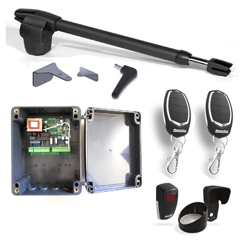 Kit Motor de Brazo Motorline Lince 400 para Puerta batiente de 1 Hoja hasta 3m. Kit Completo motorización Cancela 1 Hoja Calidad Profesional Cuadro fotocelula Espejo 2 mandos (Lado Izquierdo)