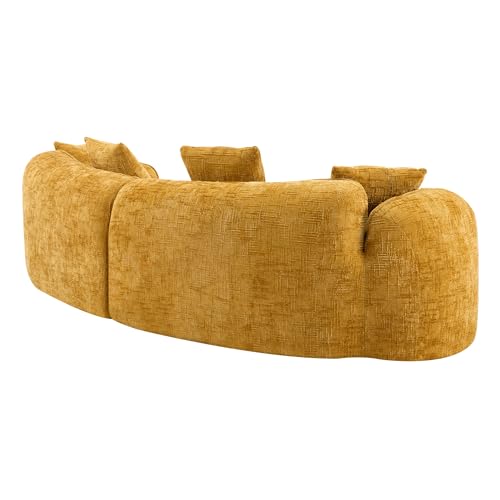 Image of 109-Inch Curved Boneless Modular Sofa Compressed 4-Seat Cloud Couch with 4 Pillows, Modern Curved Boneless Foam Sofa Floor Deep Seat Cloud Couch for Living Room Bedroom