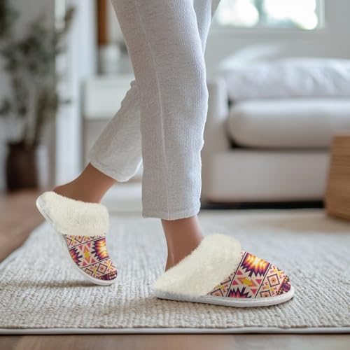 House Slippers Fuzzy Slip-on Slipper for Women Men Southwestern Aztec Slippers Warm Comfy Slippers Home Shoes4