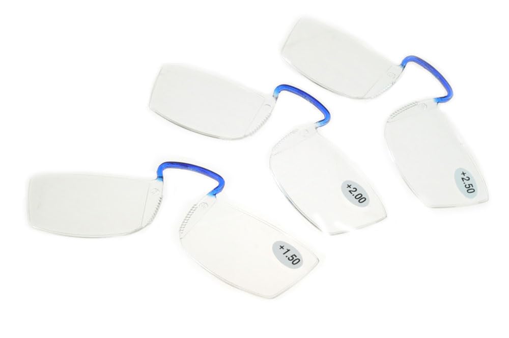 Clipflipz Unisex Clear Pince-Nez Reading Glasses Rimless Nose Reader Clip Mini Credit Card Magnifier 3 Pack +1.50, (Pack Of 3)