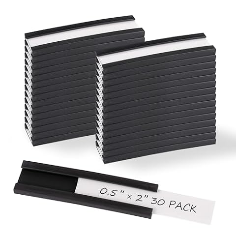 Realth Magnetyczny uchwyt na etykiety, 12,7 mm x 50 mm, 30 szt., kanał C, białe karty i przezroczyste ochraniacze, zdejmowany, do białej tablicy, metalowej szafki ściennej, szuflady i półek (MLH05230)
