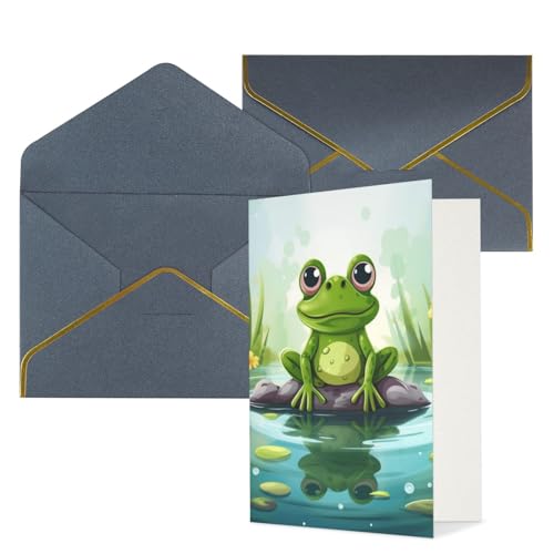STVYUKL グリーティングカード 黒い封筒付き Thinking of You Card カエル in a 池 Happy Birthday 結婚式 招待状 空白のメモカード あらゆる機会に 4x6