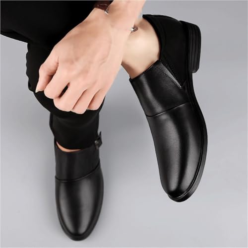 Dress Oxford for Men Slip On Monk Strap Burnished Toe PU Leather Slip Resistant Low Top Block Heel Rubber Sole Working2
