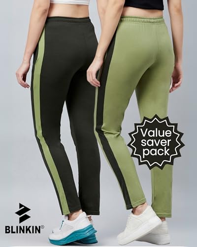 Image of BLINKIN Women's Relaxed Fit Mid Rise Cotton Pajamas Combo, Pack of 2-The Ultimate Track Pants : Ideal Lower for Night Wear & Comfort Wear