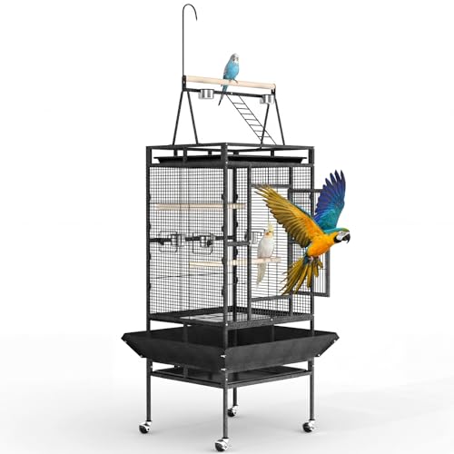 Garvee 82" h Large Bird Cage, Rolling Parakeet Cage with Play Top, Bird Rope Perche, Big Bird Cages for Parrots, Parakeets, Cockatiels, Conures-White