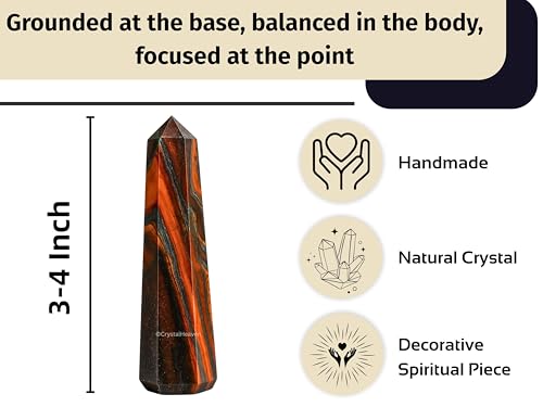Image of Crystal Heaven Certified Red Tiger Eye Crystal Tower Obelisk Point For Chakra, Healing And Balancing - Aaa Grade Original Certified Gemstone Agate For Reiki Meditation Yoga Spiritual (3-4 Inches)