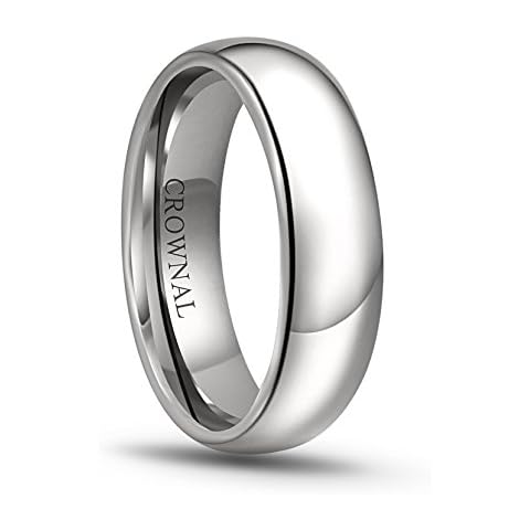 CROWNAL Tungsten Carbide 1mm 2mm 3mm 4mm 5mm 6mm 7mm 8mm White Gold Black Rose Gold Polished Classic Dome Wedding Ring, tungsten, tungsten Cover