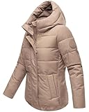 MARIKOO Damen Winterjacke (XS-3XL) - 5 Taschen, große Kapuze, Schlaufen auf der Innenseite, leichte Steppjacke, Warme Jacke Frauen - N019 (L, Taupe-Grey)