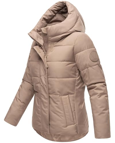 MARIKOO Damen Winterjacke (XS-3XL) - 5 Taschen, große Kapuze, Schlaufen auf der Innenseite, leichte Steppjacke, Warme Jacke Frauen - N019 (L, Taupe-Grey)