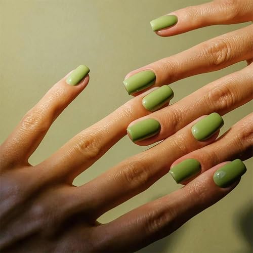 Ceboic 24 uñas cuadradas para pegar cortas, con punta francesa, para uñas de bailarina, uñas postizas, uñas postizas, reutilizables, para pegar (verde aguacate)