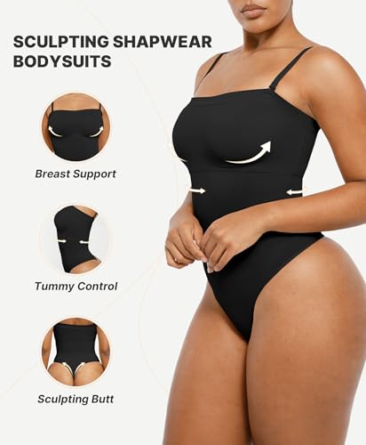 Image of SHAPELLX Strapless Shapewear Bodysuit for Women Tummy Control Thong Seamless Sculpt Body Shaper with Removable Straps