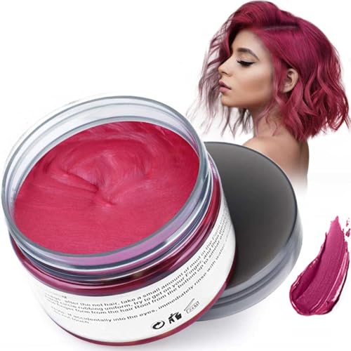 Cera de Color Para el Cabello, Tinte de Cabello Temporal Mujer y Hombre, Cera Pelo DIY, Fórmula Planta Lavable Cera de Peinado Natural Mate 4.23 OZ   Rojo