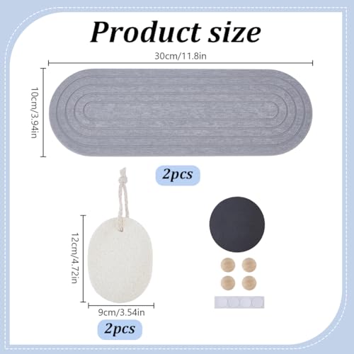 2 Piezas Bandejas Absorbentes de Agua, 11.85x4.76 Bandeja Secadora Instantánea con Pies de Madera y Lufa Natural, Organizador de Fregadero de Tierra de Diatomeas para Cocina y Baño miniatura 2
