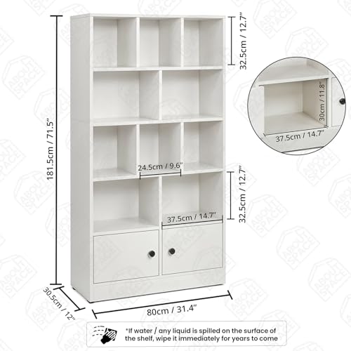 Image of ABOUT SPACE Tall Book Shelf for Home - 10 Shelves with Bottom Closed Compartment Engineered Wood Book Rack for Study Room Book Organizer Stand for Library, Living Room(L80 x B30.5 x H181.5cm -White)