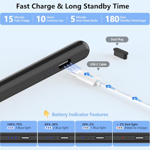Image of COO Stylus Pen for iPad Pro Air Mini 2018-2025, Palm Rejection Fast Charge | Stylus Pen for iPad 10 /9 /8 /7 /6 Gen, iPad Pro 11 /12.9 inch, Air 7 /6 /5 /4 /3 Gen, Mini 6 /5 Gen, Black
